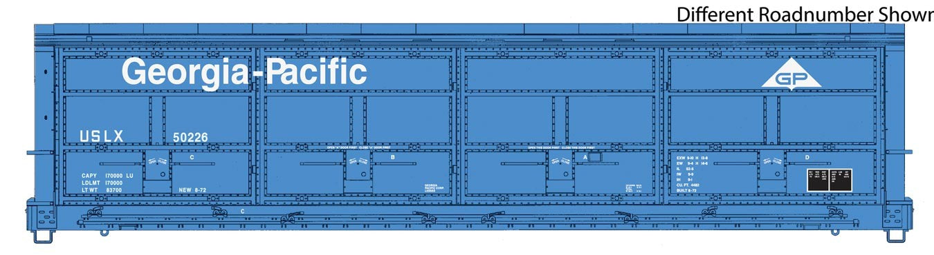 HO 56' Thrall All-Door Boxcar Ready to Run Georgia Pacific #50232 Blue, White (920-101926)