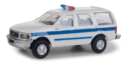 HO Assembled Ford Expedition Special Service Vehicle White and Blue with Police Devals (949-12045)