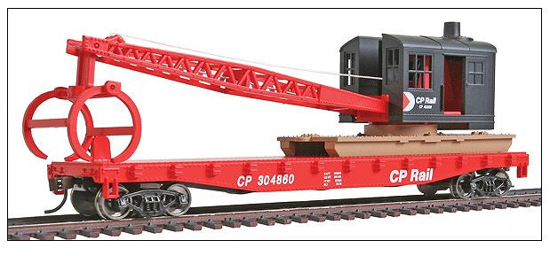 HO Flatcar with Logging Crane Ready to Run Canadian Pacific Red, Black Multimark Logo (931-1781)