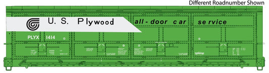 HO 56' Thrall All-Door Boxcar Ready to Run US Plywood #1438 Green, White (920-101935)