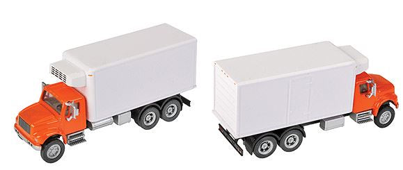 HO Assembled International 4900 Dual-Axle Refrigerated Van Orange Cab, White Body (949-11393)