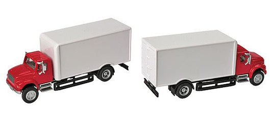 HO Assembled International 4900 Single-Axle Box Van Red Cab, White Body (949-11291)