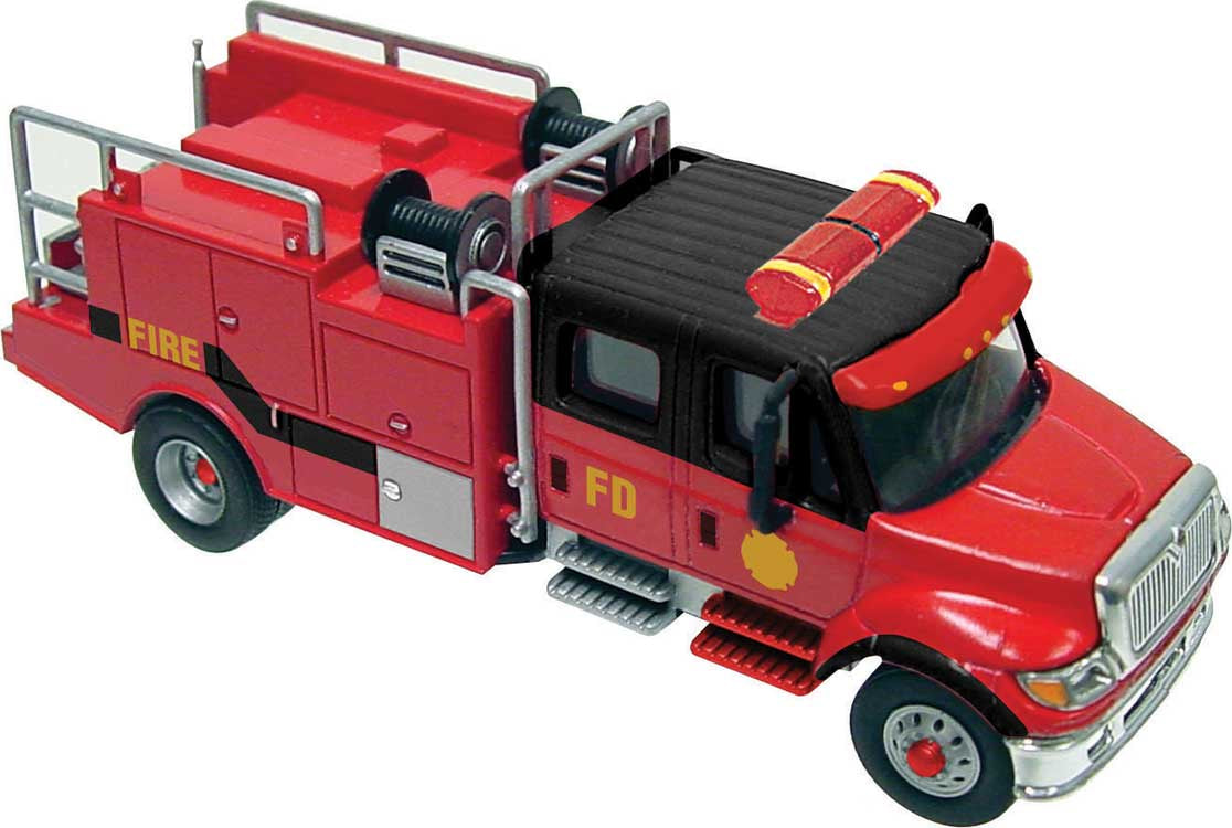 HO Assembled International 7600 2-Axle Crew-Cab Brush Fire Truck Red, Black (949-11920)