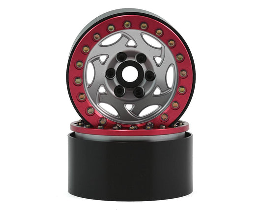 Aluminum Silver/Red Beadlock Wheels for 1/10 Rock Crawler (2) (SSD00248)