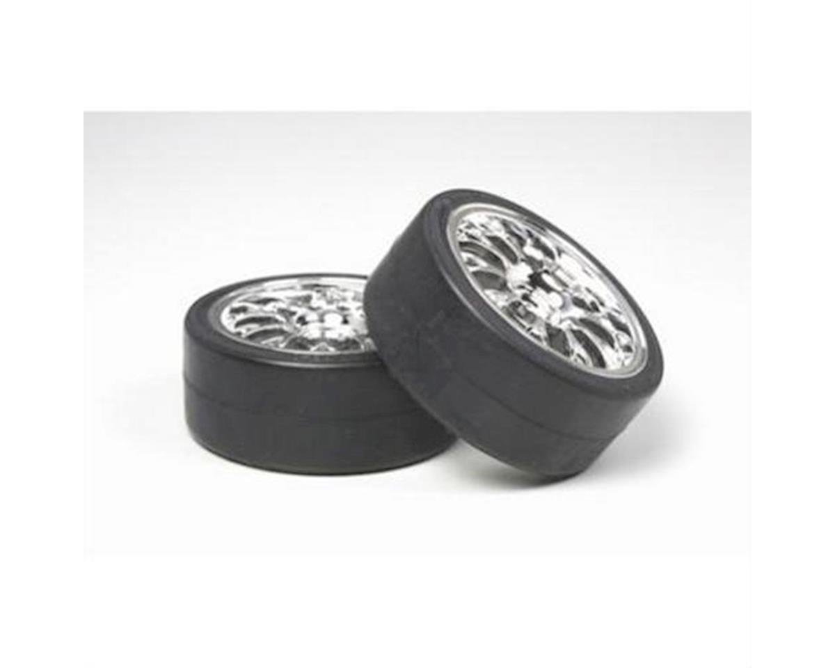 Mesh 26mm Premounted Tires with Chrome Wheels for 1/10 Drift (2) (TAM53959)