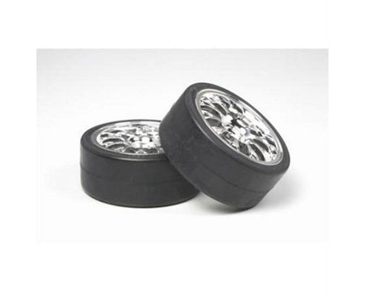Mesh 26mm Premounted Tires with Chrome Wheels for 1/10 Drift (2) (TAM53959)