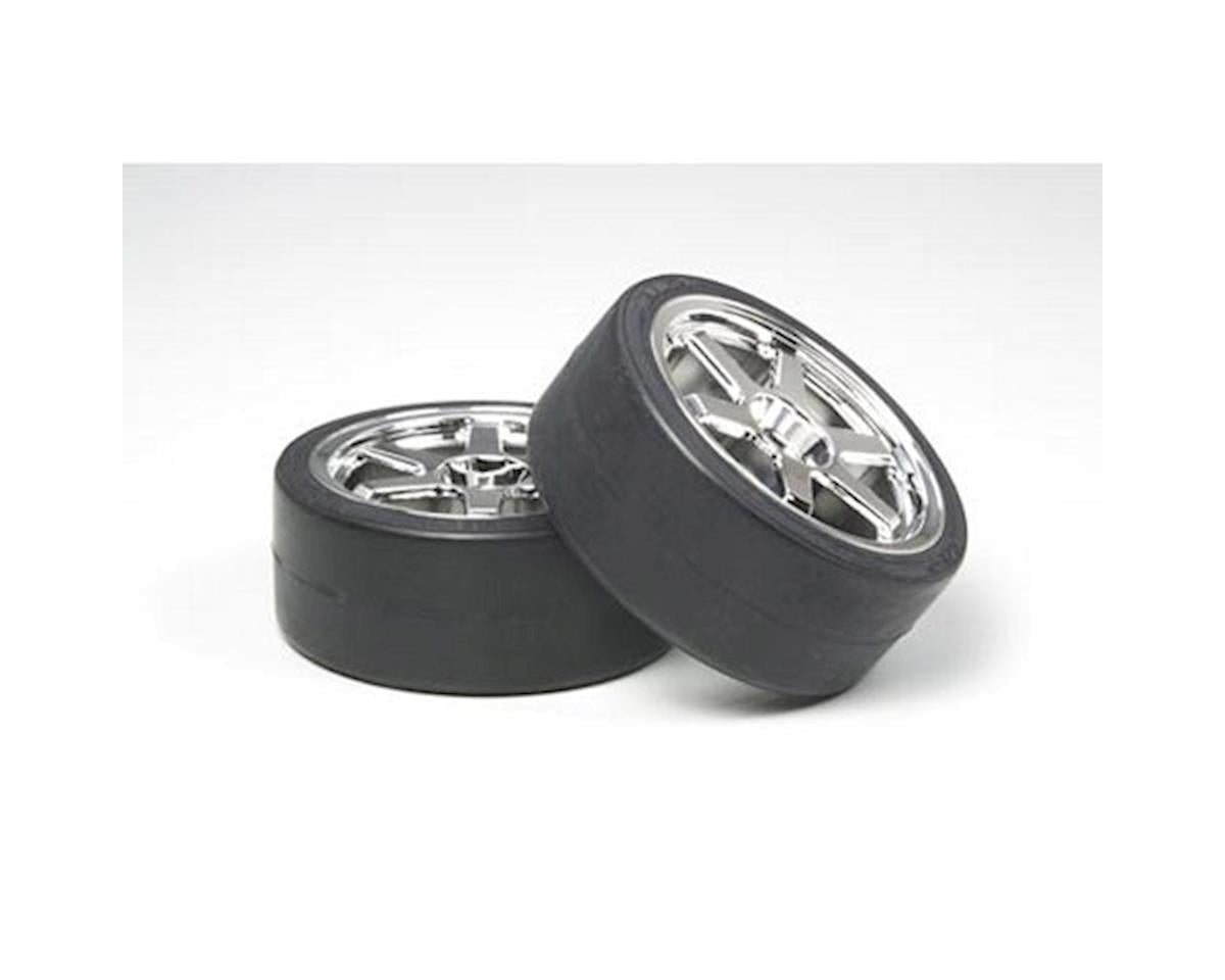Type D 26mm Premounted Tires with Chrome Wheels for 1/10 Drift (2) (TAM53960)