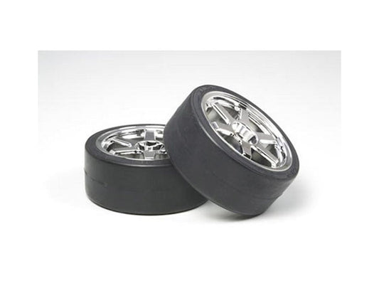 Type D 26mm Premounted Tires with Chrome Wheels for 1/10 Drift (2) (TAM53960)